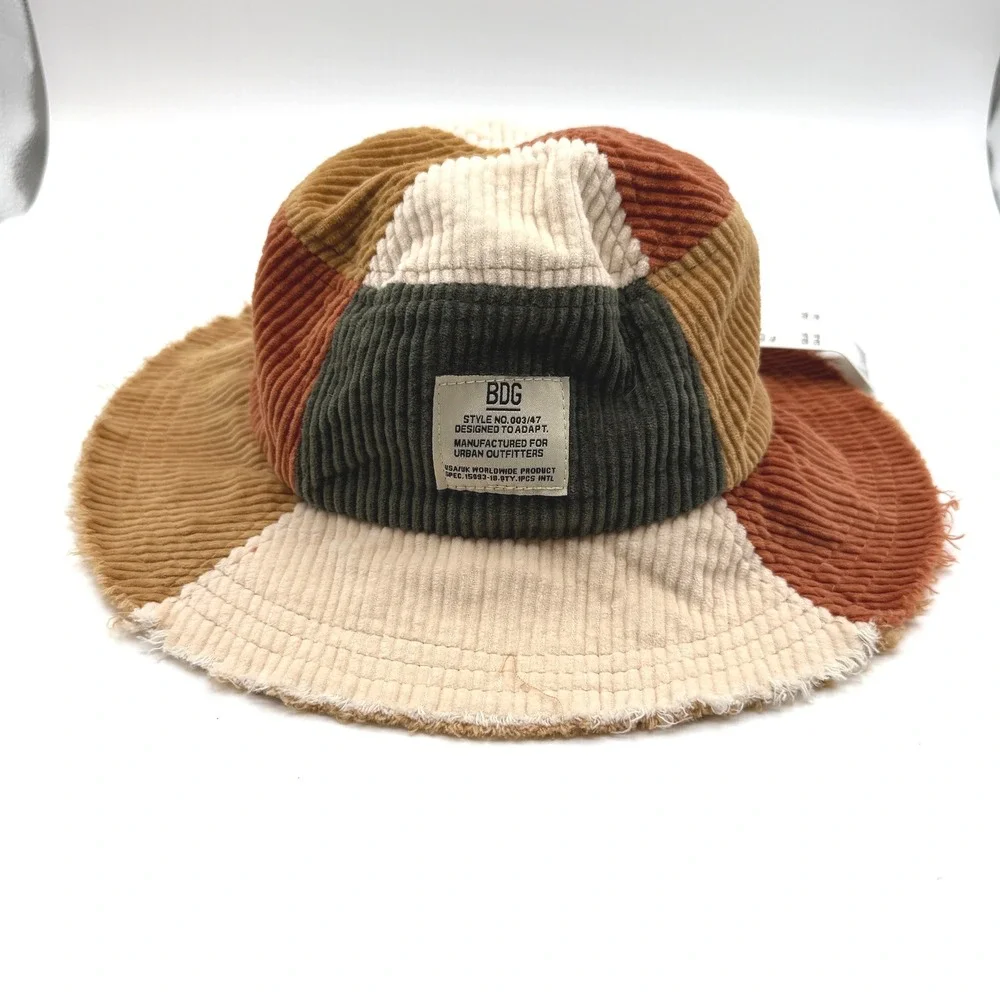 Urban Outfitters Bucket Hat Womens OS Multi Patchwork Corduroy Frayed Edge NEW